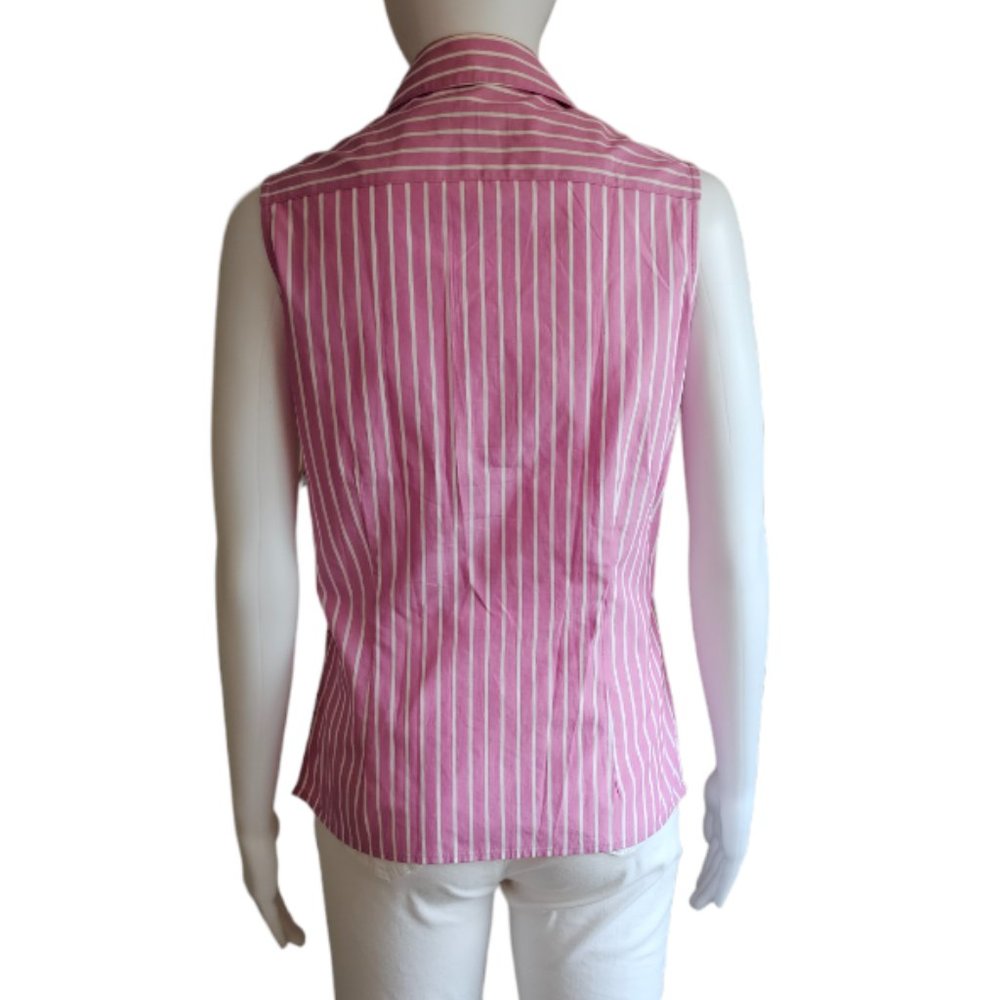 NWT Charter Club Pink White Striped Sleeveless Button Front Blouse Size 4 - Picture 2 of 5